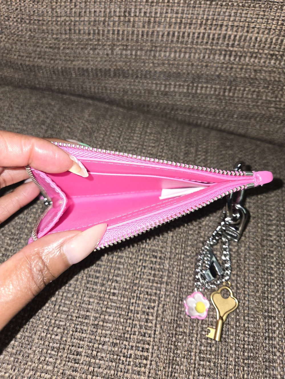 Pink Zip Card Wallet Keychain
